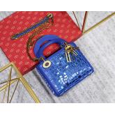 Dior Mini Lady Dior Bag Smooth Calfskin Embroidered With A Mosaic Of Mirrors Blue CY00654