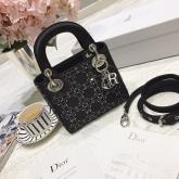 Dior Mini Lady Dior Bag In Black "Cannage" Satin With Rhinestones CY00822