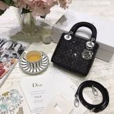 Dior Mini Lady Dior Bag In Black "Cannage" Satin With Rhinestones CY00822