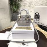 DIor Mini Lady Dior Bag With Chain In Opal Grey Pearly Cannage Lambskin CY00902