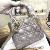 DIor Mini Lady Dior Bag With Chain In Opal Grey Pearly Cannage Lambskin CY00902