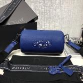 Dior Bleu Grained Calfskin "Roller" Pouch With "Atelier" Print CY00912