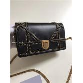 Designer Dior Diorama Wallet On Chain WOC Pouch In Black Studded Lambskin With Large Cannage Design CY00938