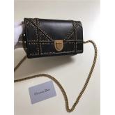 Designer Dior Diorama Wallet On Chain WOC Pouch In Black Studded Lambskin With Large Cannage Design CY00938