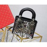 Dior Mini Lady Dior Bag Smooth Calfskin Embroidered With A Mosaic Of Mirrors Black CY00939