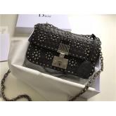 Designer Dior Dioraddict Flap Bag With Silver Chain In Studded Black Calfskin CY00961