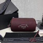 Dior Burgundy Grained Calfskin "Roller" Pouch With "Atelier" Print CY01029