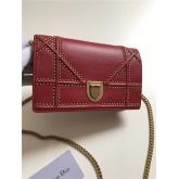 Designer Dior Diorama Wallet On Chain WOC Pouch In Red Studded Lambskin With Large Cannage Design CY01052