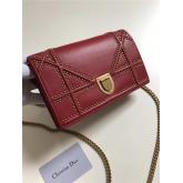 Designer Dior Diorama Wallet On Chain WOC Pouch In Red Studded Lambskin With Large Cannage Design CY01052