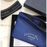 Dior Flat Pouch In Bleu Grained Calfskin CY01053