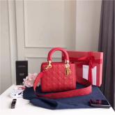 Replica Dior Supple LADY DIOR Bag In Studded Red Calfskin CY01125