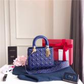 Replica Dior Supple LADY DIOR Bag In Studded Blue Calfskin CY01144