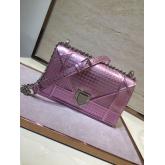 Dior "Diorama" Flap In Silver-tone Metallic Calfskin With Micro-Cannage Motif Bag Pink CY01185