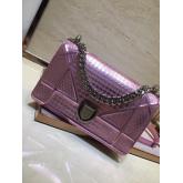 Dior "Diorama" Flap In Silver-tone Metallic Calfskin With Micro-Cannage Motif Bag Pink CY01185