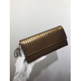 Lady Dior Croisiere Wallet In Chain Metallic Calfskin With "Micro-cannage" Motif Bronze CY01204