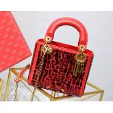 Dior Mini Lady Dior Bag Smooth Calfskin Embroidered With A Mosaic Of Mirrors Red Replica CY01224