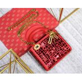 Dior Mini Lady Dior Bag Smooth Calfskin Embroidered With A Mosaic Of Mirrors Red Replica CY01224