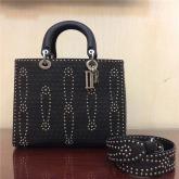 Dior Large "Lady Dior" Supple Bag In Black Calfskin Leather CY01227