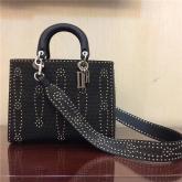 Dior Large "Lady Dior" Supple Bag In Black Calfskin Leather CY01227