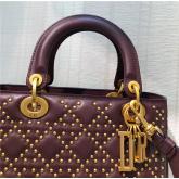 Dior Supple LADY DIOR Bag In Studded Wine Red Calfskin CY01302