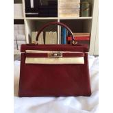 Hermes Purplish Red Box Leather Kelly Bag 28 32 CY00022