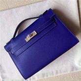 Designer Hermes Kelly Pochette Clutch Bag In Blue Epsom Leather CY00047