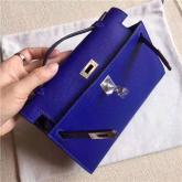 Designer Hermes Kelly Pochette Clutch Bag In Blue Epsom Leather CY00047