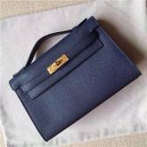 Hermes Kelly Pochette Clutch Bag In Dark Blue Epsom Leather CY00108