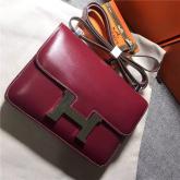 Hermes Constance In Wine Red Box Leather Crossbody Bag CY00145