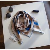 Hermes Mors Et Gourmettes Vichy Scarf 90 Camel/bleu Jean/blanc CY00223