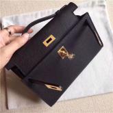 Designer Hermes Kelly Pochette Clutch Bag In Black Epsom Leather CY00453