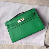 Hermes Kelly Pochette Clutch Bag In Green Epsom Leather CY00602