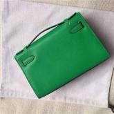 Hermes Kelly Pochette Clutch Bag In Green Epsom Leather CY00602