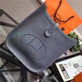 Designer Hermes Evelyne Bag In Linen Blue Clemence Leather CY01024