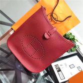 Designer Hermes Evelyne Bag In Claret Red Clemence Leather CY01094