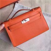 Hermes Kelly Pochette Clutch Bag In Orange Epsom Leather CY01126