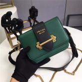 Designer Prada Cahier Two-tone Leather Shoulder Bag 1BL004 Billiard Green With Black CY00077