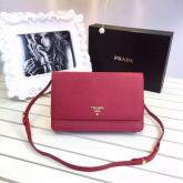 Prada Red Saffiano Leather Wallet With Strap Clutch Bag 1M1361 CY00111