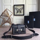 Prada Cahier Small Calf Hair Studded Black Shoulder Bag 1BD045 Replica CY00159