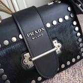 Prada Cahier Small Calf Hair Studded Black Shoulder Bag 1BD045 Replica CY00159