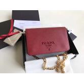 Designer Prada Saffiano Leather Wallet Bag Monochrome 1BP012 Red CY00176