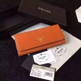 Designer Prada 1M1132 Saffiano Leather Long Fold Wallet - Orange CY00200