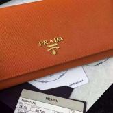 Designer Prada 1M1132 Saffiano Leather Long Fold Wallet - Orange CY00200