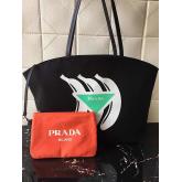 Prada Printed Canvas Tote 1BG218 Banana Black Replica CY00256