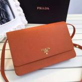 Prada Orange Saffiano Leather Wallet With Strap Clutch Bag 1M1361 CY00326