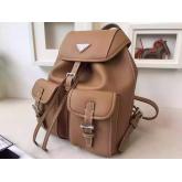 Designer Prada BZ6677 Junior Signature Vela Leather Backpack Brown CY00364