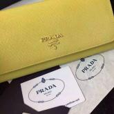 Replica Prada 1M1132 Saffiano Leather Long Fold Wallet - Yellow CY00366