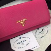 Prada 1M1132 Saffiano Leather Long Fold Wallet - Rosy Pink Replica CY00414