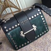 Replica Prada Cahier Small Calf Hair Studded Green Shoulder Bag 1BD045 CY00462