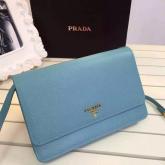 Replica Prada Sky Blue Saffiano Leather Wallet With Strap Clutch Bag 1M1361 CY00655